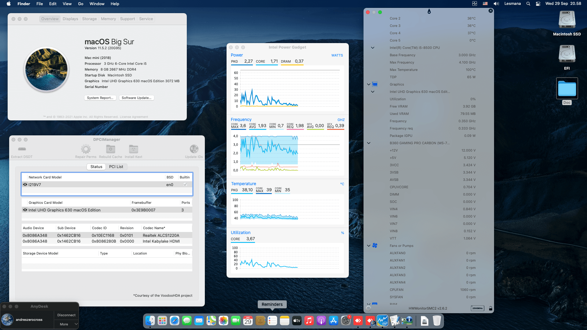 Success Hackintosh macOS Big Sur 11.5.2 Build 20G95 at MSI B360 Gaming Pro Carbon + Intel Core i5 840